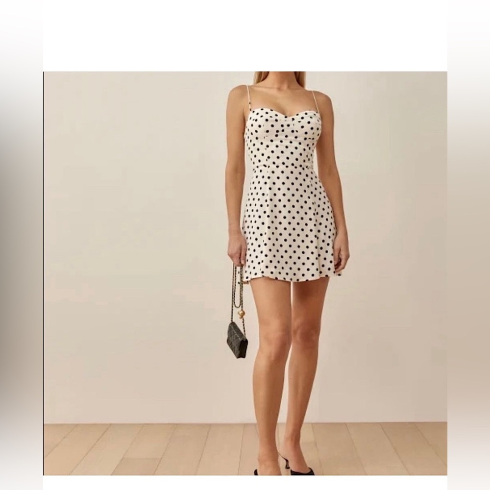 Reformation dress Saskia black/ white polka dot